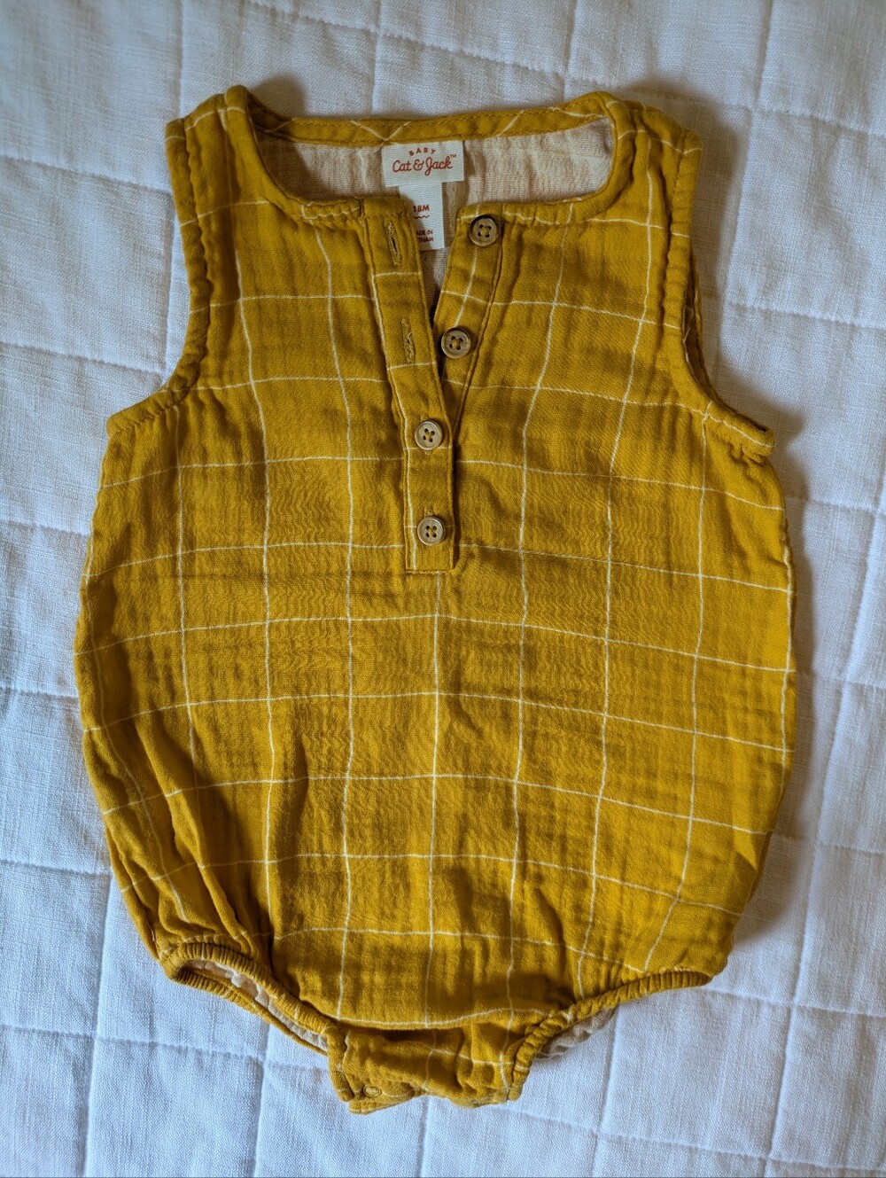 Cat & Jack Mustard Yellow Cotton Plaid Sleeveless Baby Romper